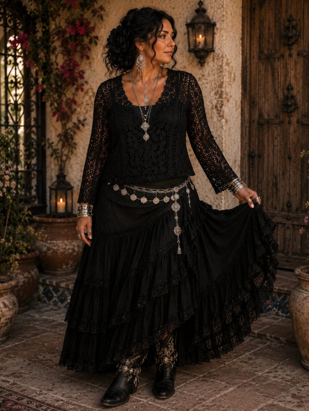 love on a hanger Black Crochet Lace Long Sleeve Top 2x